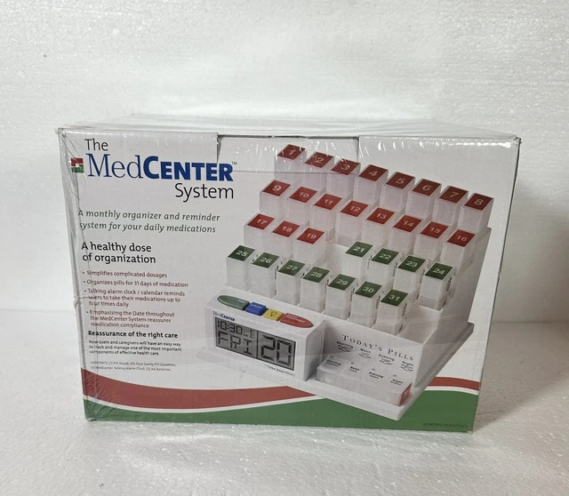 Organizador de píldoras de 31 días MedCenter sistema de recordatorio de píldoras despertador parlante, sellado