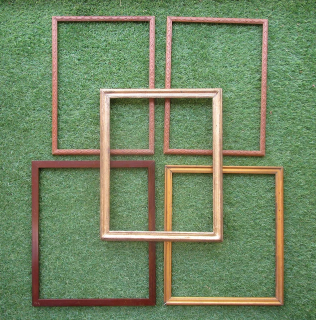 Lot De 2 Cadres Photos Anciens En Bois - Forme Médaillon Ovale - Déco Vintage