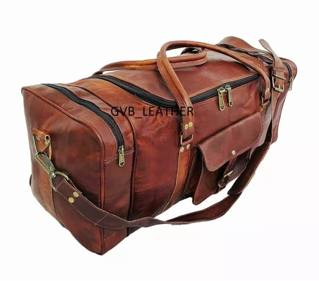 Luggage Duffel Gym Bag New Men's Brown Vintage Genuine Leather Goat hide Travel