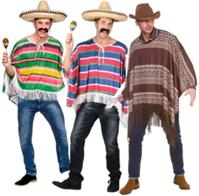 Mexican Poncho Adults Fancy Dress Party Cowboy Western Themed Adults