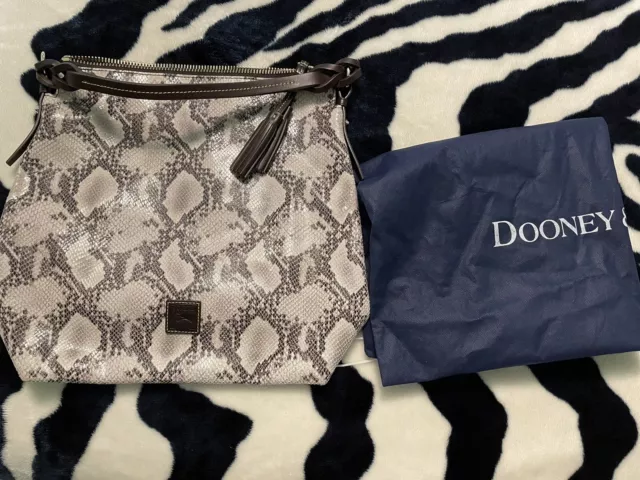 Dooney & Bourke Brown Leather Snake Skin Large Hobo Shoulder Bag Purse