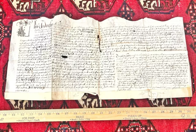 Rare 1669 Large Vellum Handwritten Indenture Manuscript Legal Document Old - B7