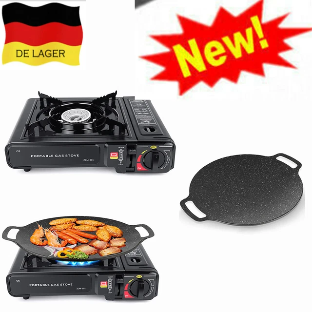 Gaskocher Campingkocher Gas Camping Herd Grillpfanne Outdoor Grillplatte Schwarz