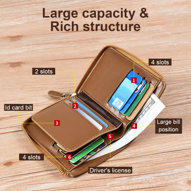 Mens RFID Blocking Leather Wallet Credit Card ID Holder Zipper Purse Waterproof 5