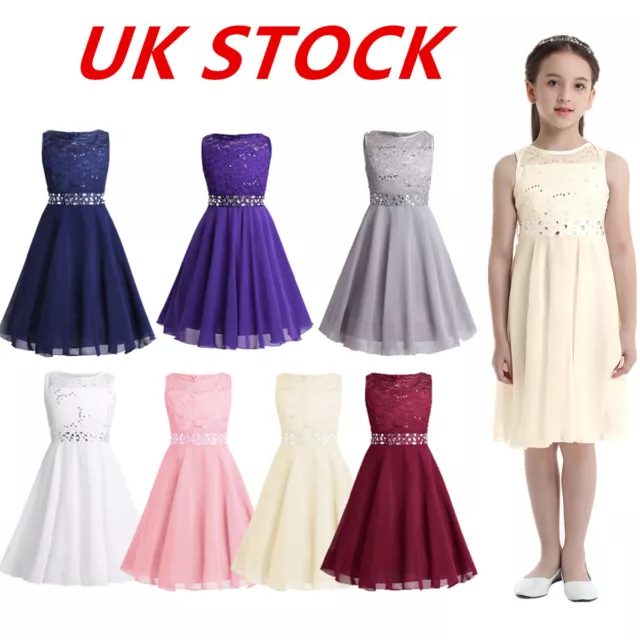 Girls Sequin Bodice Chiffon Wedding Party Girl Dress with Rhinestones Sash