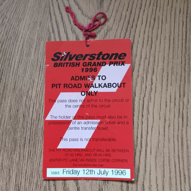 Gran Premio di Gran Bretagna 1996 Silverstone Formula 1 Pit Road Walkabout Pass