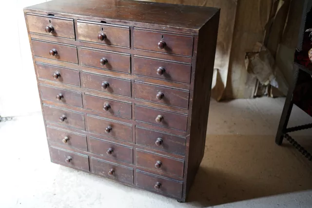 Antique Late 19thC Stained Pine Bank of Twenty-One Drawers c.1890