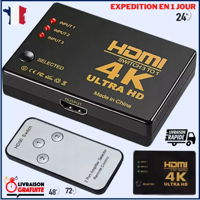 Commutateur HDMI 3 ports 4K * 2K HDMI Switch Splitter Hub de