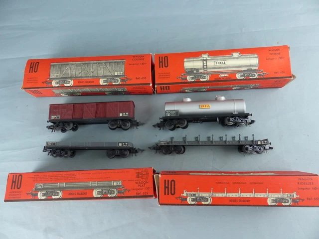 Lot De 4 Wagons Marchandises Jouef HO - Réf 651, 652, 653, 655 - Avec Boîtes