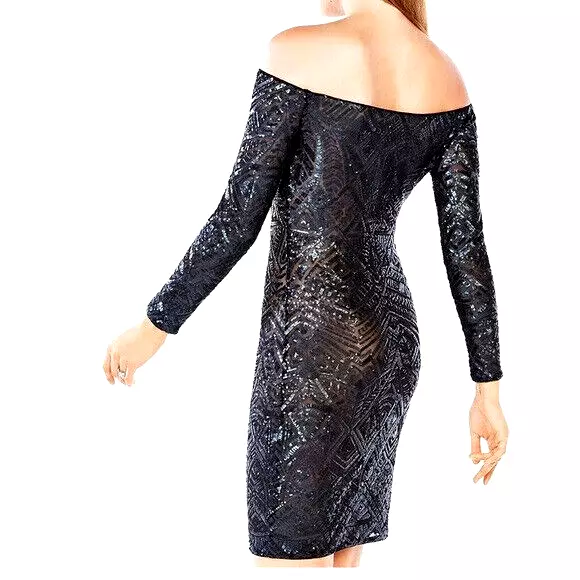 BCBGMAXAZRIA Eunice Sequin Cocktail Dress Womens Size XS Off Shoulder NEW $398 3