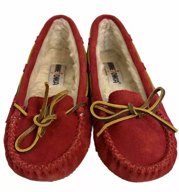 MINNETONKA SUEDE FUR Lined Hard Sole Moccasins Style Cally 4106 Women’s ...
