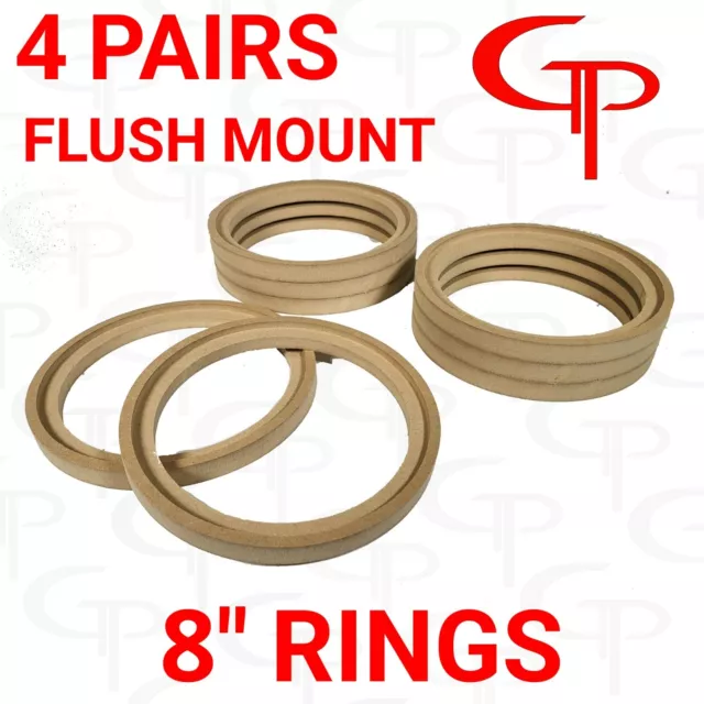 4 Pairs Flush Mount 8 inch Speaker Rings MDF GP Car Audio Mounting Spacer