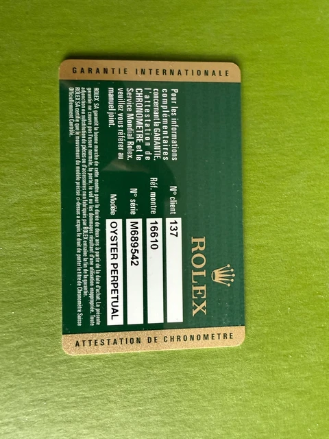 ROLEX SUBMARINER SWISS Warranty Guarantee Certificate Model 16610LV M rolex-submariner-swiss-warranty-guarantee-certificate-model-16610lv-m