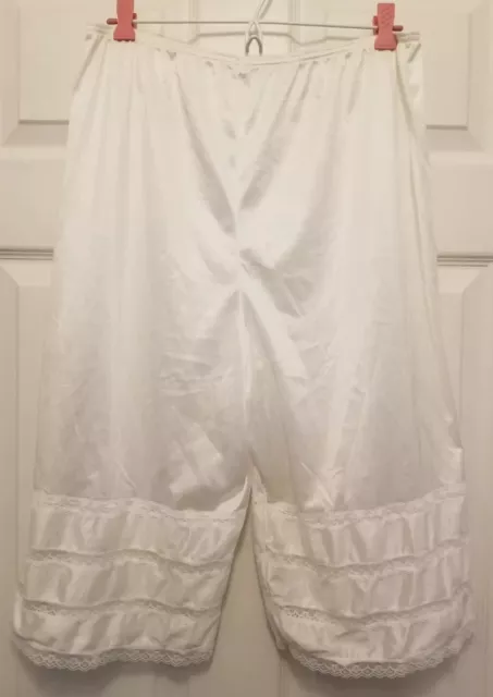 Vintage Adonna White Nylon Split Leg PettiPants/1/2 Slip w/Lace Trim Size Large