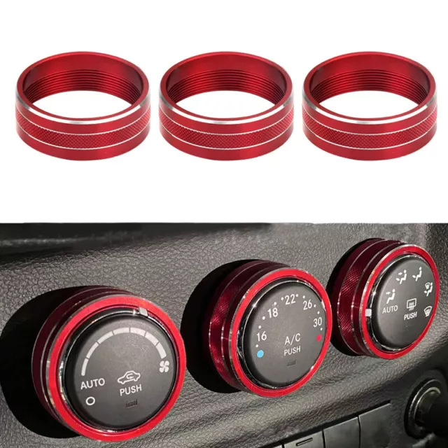 3pc Air Condition Button Cover Ring Trim fit for Jeep Wrangler JK 2011-2017 Red