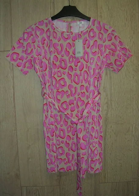 BNWT RIVER ISLAND Girls Pink Animal Print Skinny Pleat Dress Age 11-12 152cm NEW