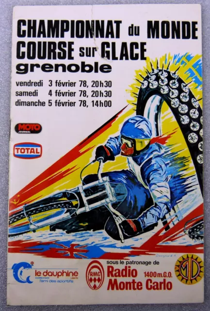 Programme Moto - COURSE sur GLACE - Championnat du Monde GRENOBLE Février 1978