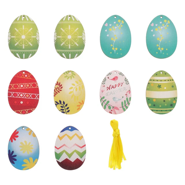 10 Pcs Ostern Holzausschnitte Osterei-Holzschild-Anhänger Holzhandwerk Ornament