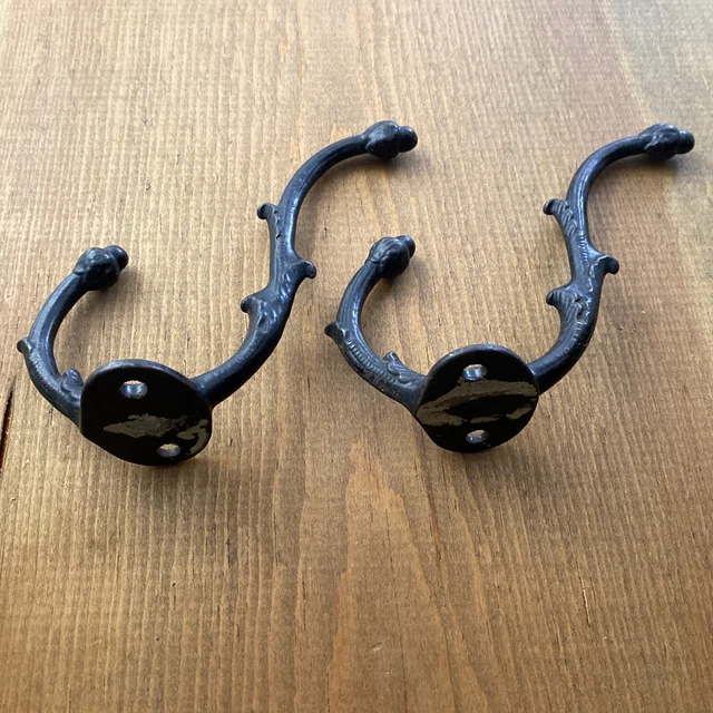 Antique Double Coat Hat Hooks Cast Iron Acorn Tip Branch Hook Set of 2 3