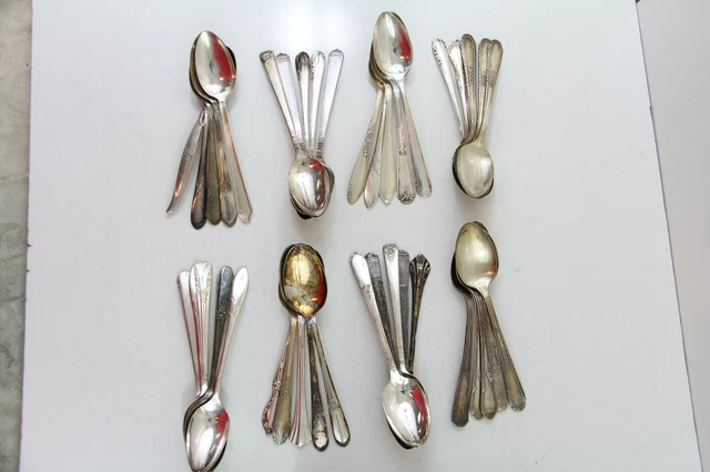 40x OVAL TABLE SPOONS FLATWARE NO MONO SILVERPLATE LOT VINTAGE CRAFT REUSE