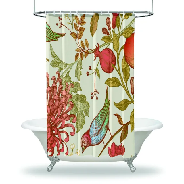 Flowers Bathroom Shower Curtain /Waterproof Fabric-Leaves Birds Pattern Japanese