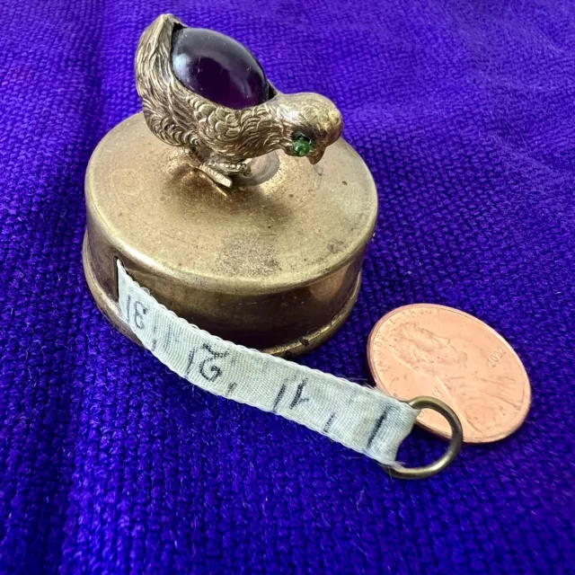 Rare Antique Brass Chicken Duck Egg Bird Handmade Sewing Tape Measure Functional