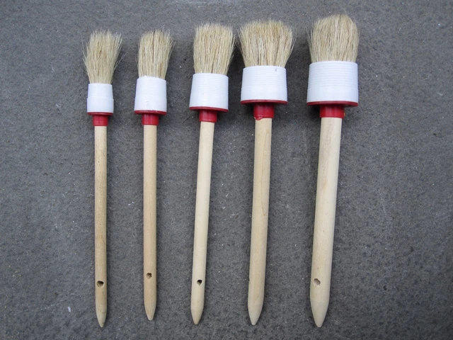 KIT SET SERIE 5 Pennelli Tondi Manico Legno Pennello a Setola per SMALTO PITTURA