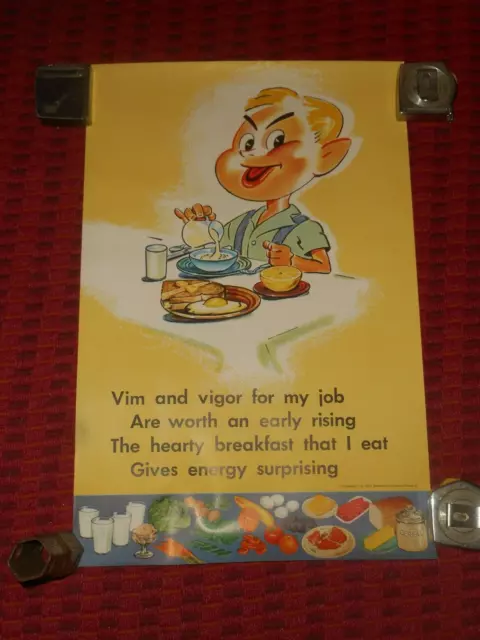 Vintage National Dairy Council 1957 BREAKFAST Poster 18x12" School Classroom