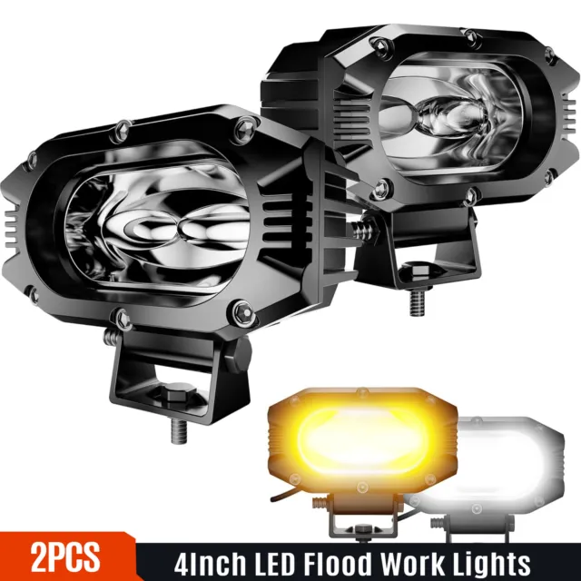2x 4inch LED Work Lights Flood Single Row White/Amber Flasing Fog Lights for ATV