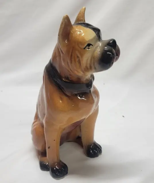 Vintage Porcelain Boxer Dog Figurine With Stripe on Back