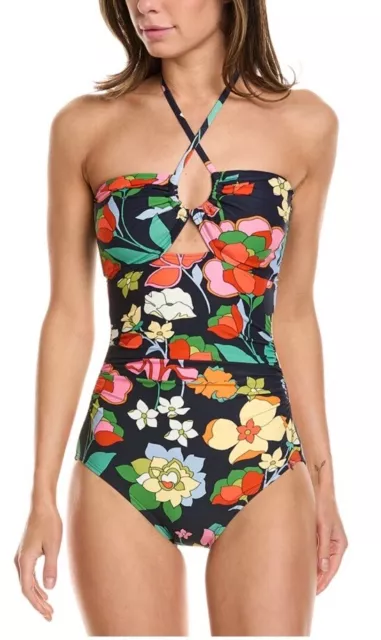 Kate Spade Flower Bed Ring Bandeau Halter One  Piece Swimsuit Size Xl Nwt