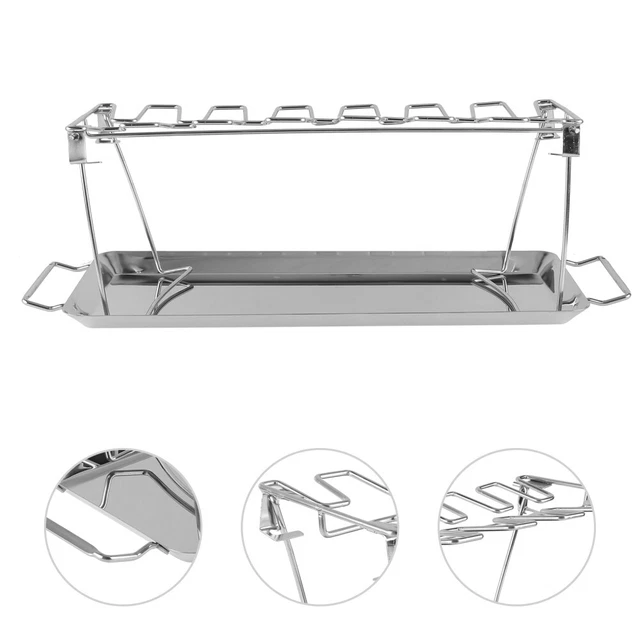 Rastrelliera per cosce di pollo in acciaio inox, griglia pieghevole con vassoio antigoccia, 12 scomparti, supporto per cosce di pollo, per barbecue, picnic