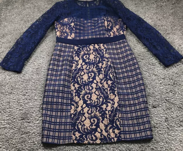 Little Mistress Womens Shift Dress Petite Size 8P Blue Lace Long Sleeve NWT