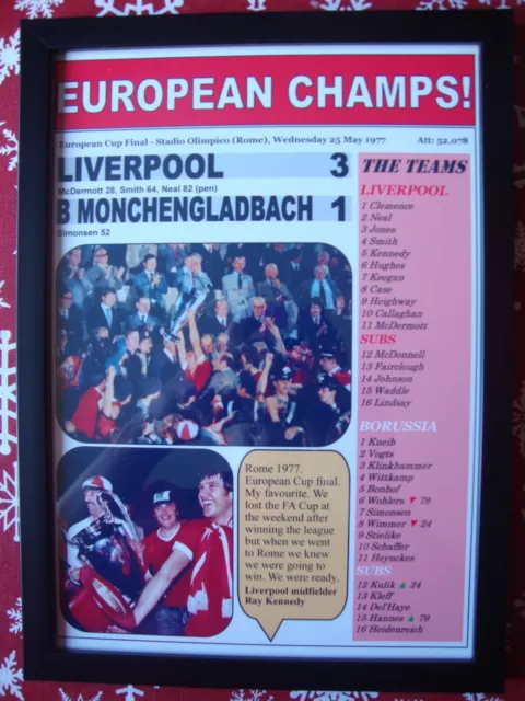 Liverpool 3 Borussia Monchengladbach 1 - 1977 European Cup final - framed print