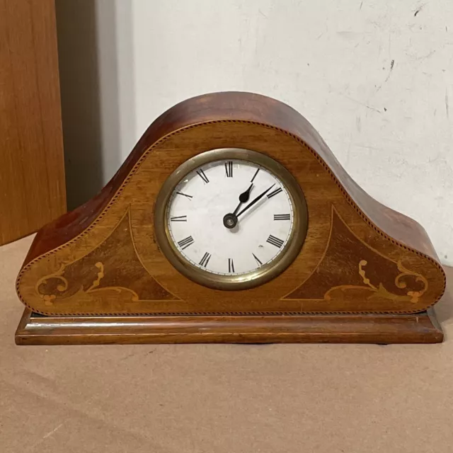 Beautiful Antique Inlaid Wood Mantle Clock Likely English