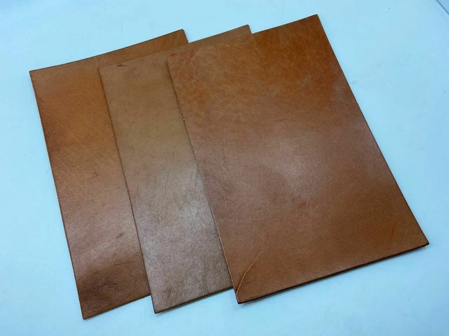 3 piezas de silla de montar de cuero de vaca cuero bronceado 8x6 pulgadas con marcas de manchas
