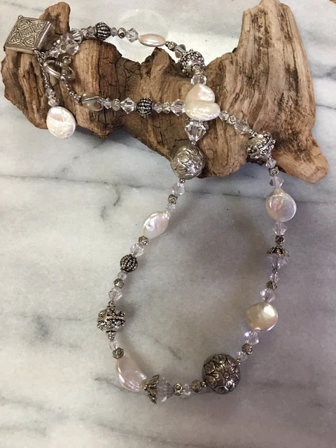 Pearl, Silver & Crystal Beaded Necklace Beautiful