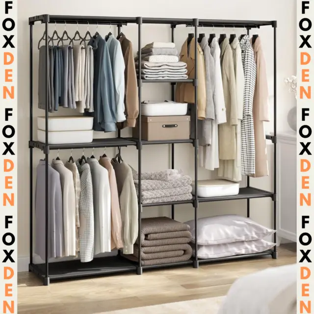 Industrial Open Wardrobe Clothes Rail Rack Bedroom Storage Metal Unit Shelves