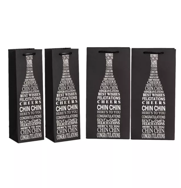 4x Bolsas de Regalo Papel Bolsa Botella Vino Botella Set para 1-2 Botellas