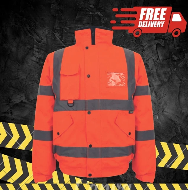 Hi Vis Viz High Visibility Bomber Jacket Waterproof Safety Work Security Coat