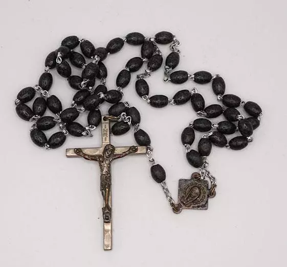 Plastique Noir Perlé Chaîne Chapelet Collier Pendentif Croix Knights De Columbus