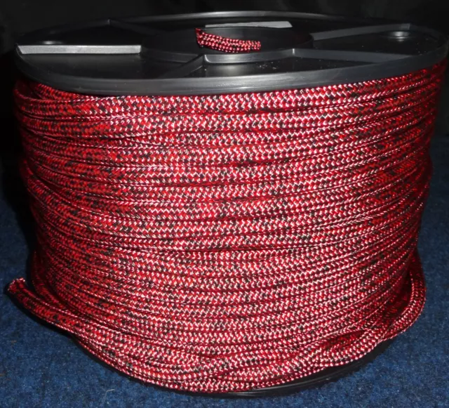 10MM X 50Mtr DOUBLE BRAID POLYESTER YACHT ROPE - SPOTTED BLACK / RED