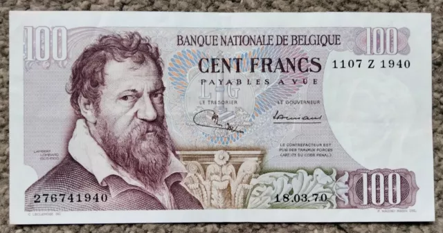 Belgium 100 Francs 1970 P134b  EF+/aUnc