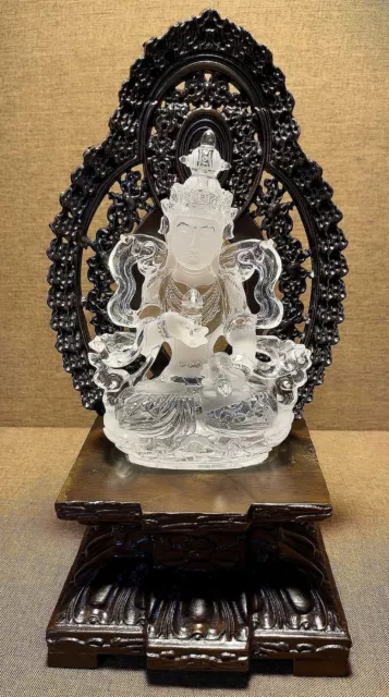 Chinese Exquisite Handmade Buddha Carving Natural Crystal Statue