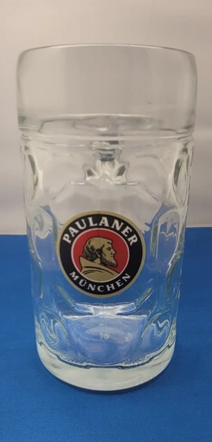 PAULANER MUNCHEN HEAVY DIMPLED GLASS  BEER  MUG STEIN 1 Liter. Made in Austria.