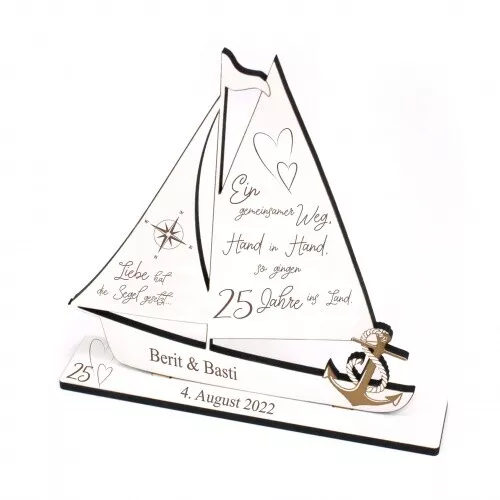 Geschenk zur Silberhochzeit Hochzeitstag 25 Jahre personalisiert Deko Schiff ❤️