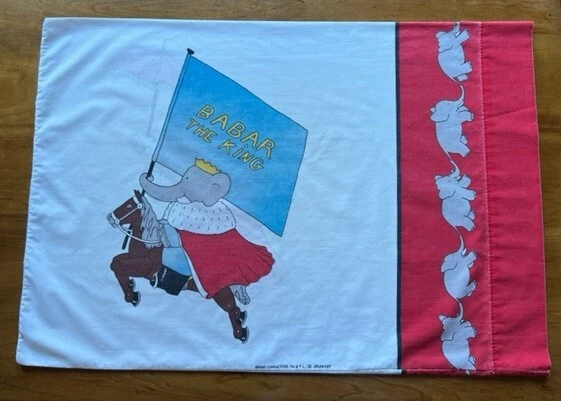 Cannon Babar Pillowcase Vintage Blue Red Elephants Faded