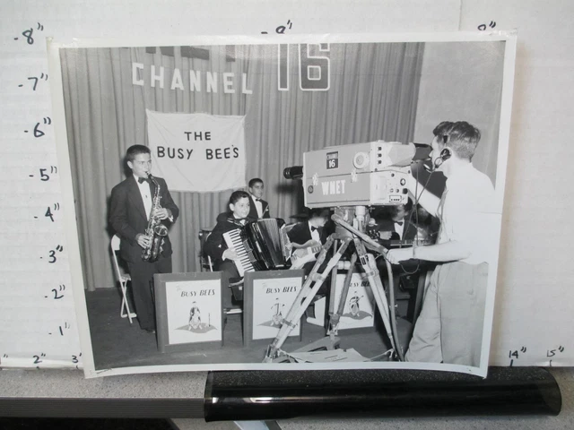 TV studio 16 set photo 1950s WNET Providence RI camera Busy Bees band accordion