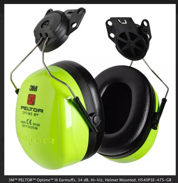 Peltor Optime II Helmet mount Ear Defender Muffs Hi Viz  520P3E-475 GB 30dB