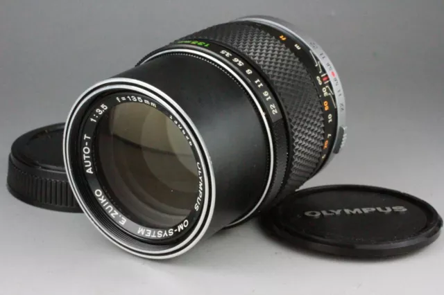 Olympus Om-System E Zuiko Auto-T 135mm f3.5 Mf Prime Objectif Avec / Capuchons